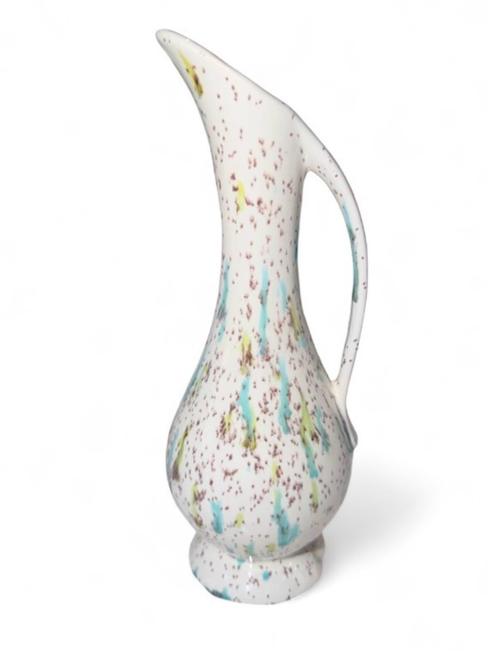 Vintage Mid Century Modern Ceramic Pitcher Vase - 1960s White Splatterware